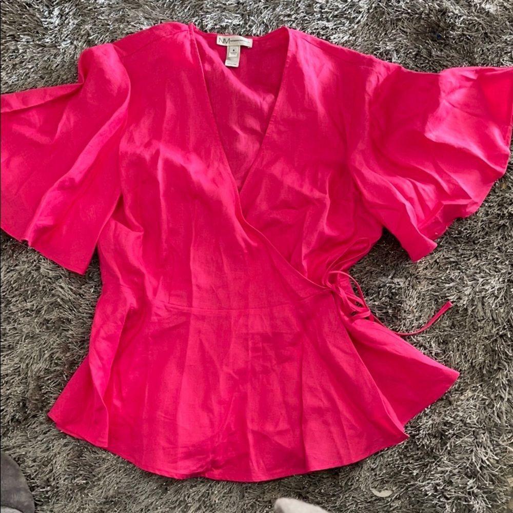Neiman Marcus 100-% linen pink wrap blouse